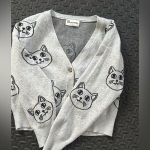 No Boundaries Gray Cat Print Cardigan